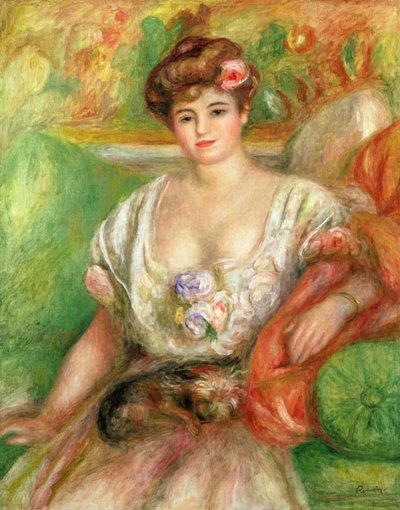 Misia Sert (1872-1950) med en skødehund, ca. 1906 af Pierre Auguste Renoir